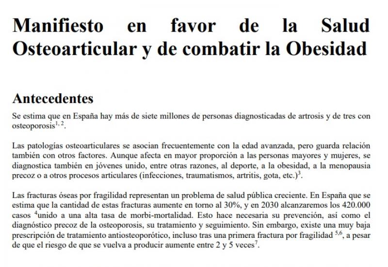 Manifiesto en favor de la salud  osteoarticular y de combatir la obesidad