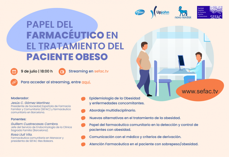 Streaming 'Papel del farmacéutico en el tratamiento del paciente obeso' (9 de julio)