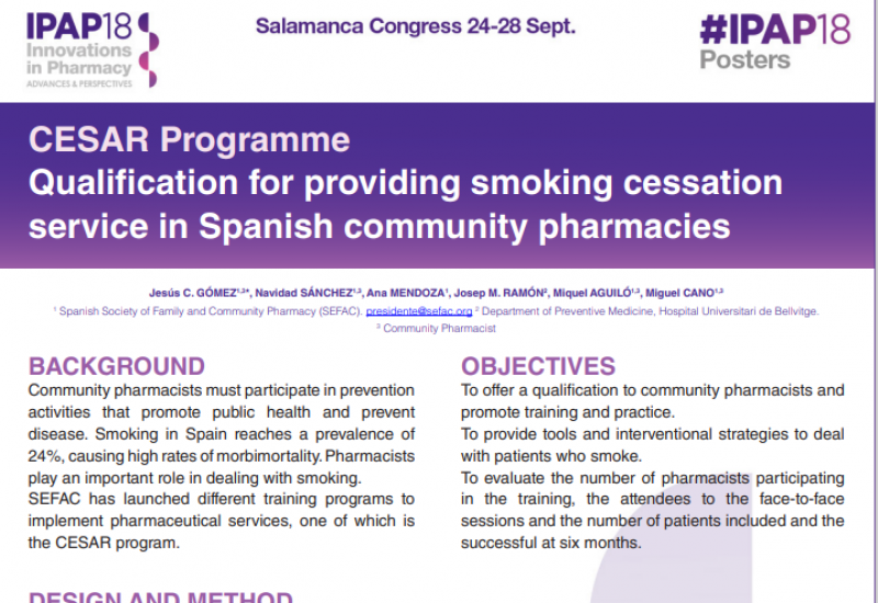 CESAR Programme. Qualification for providing smoking cessation  service in Spanish community pharmacies