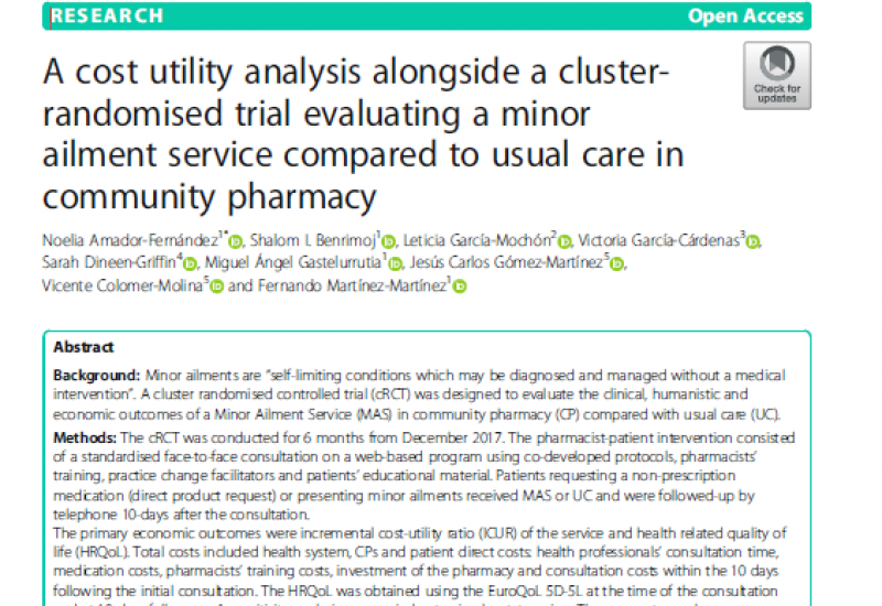 Amador N et al (2021). A cost utility analysis alongside a clusterrandomised trial evaluating a minor ailment service compared to usual care in community pharmacy