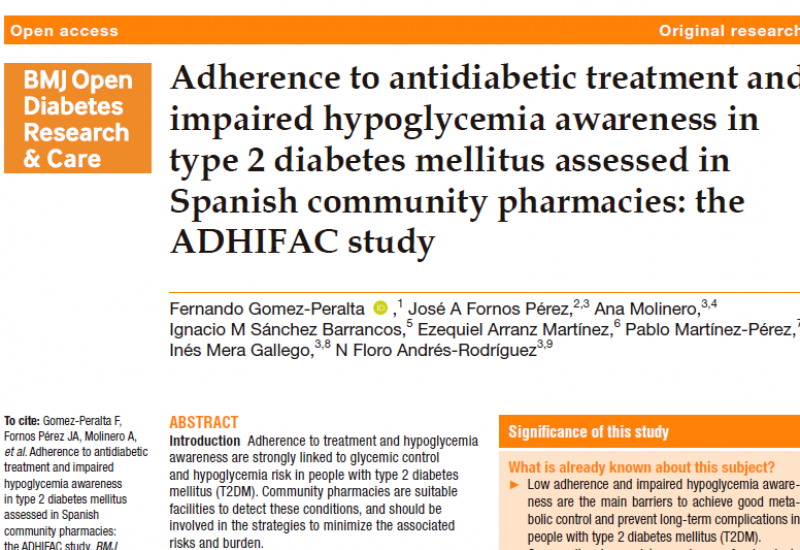 Adherence to antidiabetic treatment and impaired hypoglycemia awareness in type 2 diabetes mellitus assessed in Spanish community pharmacies: the ADHIFAC study